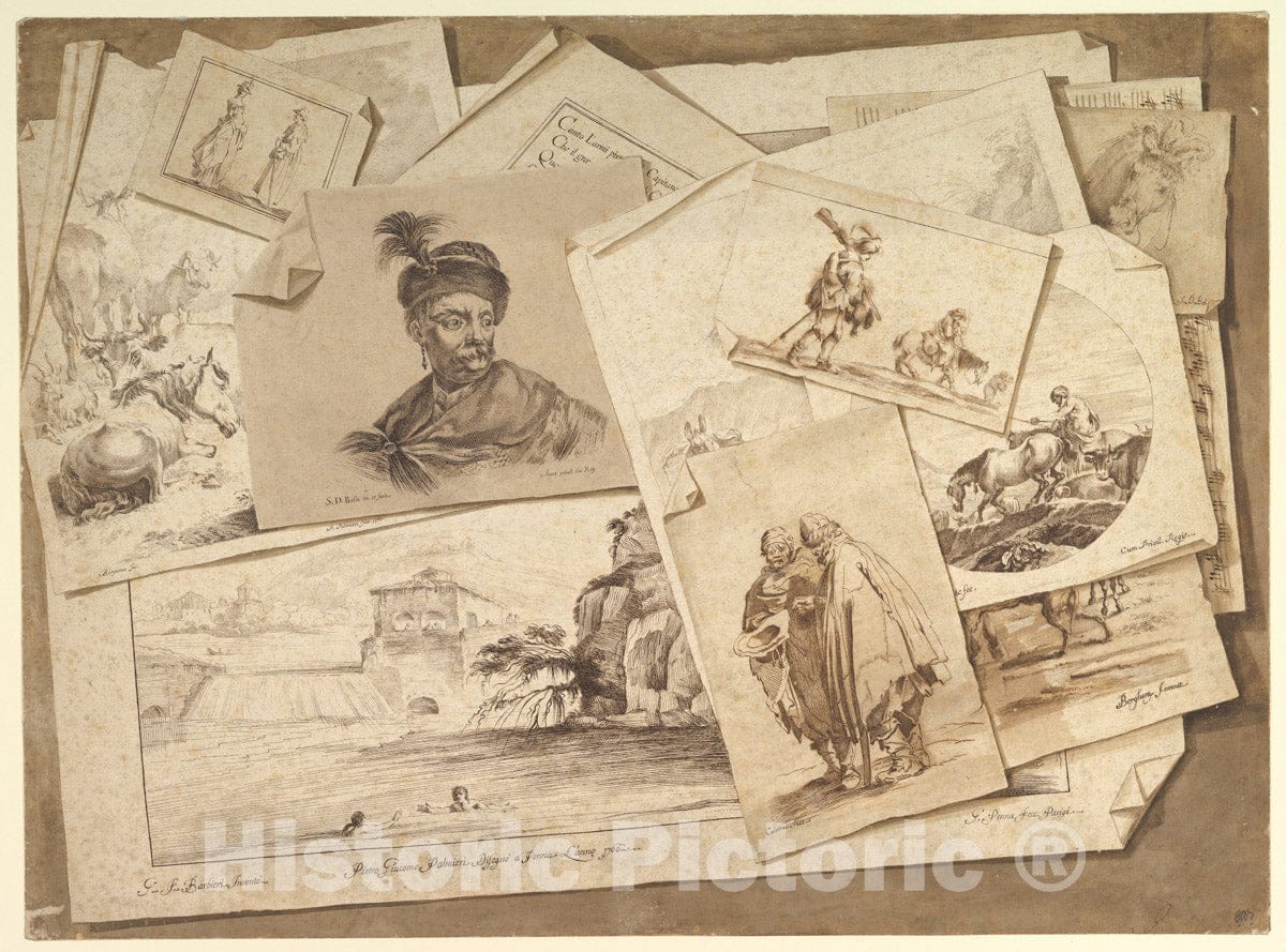 Art Print : Pietro Jacopo Palmieri - Trompe-L'Oeil Exercise: Prints on a Table Top 2 : Vintage Wall Art
