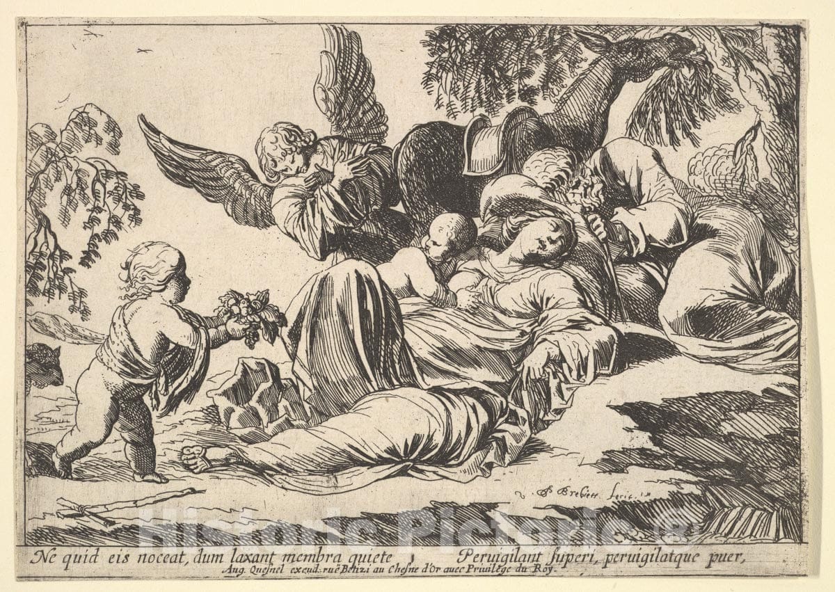 Art Print : Pierre Brebiette - Angels Giving Fruit to The Sleeping Holy Family : Vintage Wall Art