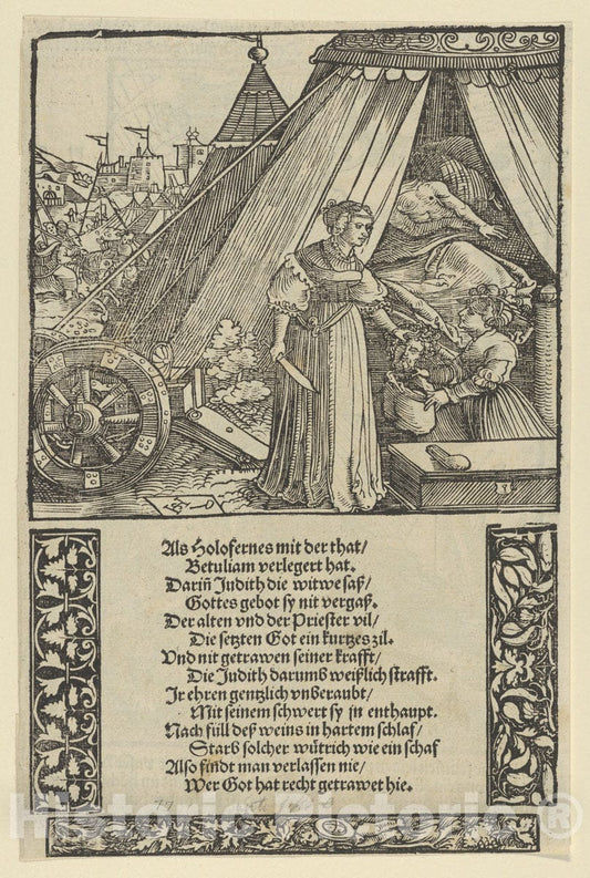Art Print : Hans Schäufelein - Judith with The Head of Holophernes, from Das Büchle Memorial : Vintage Wall Art