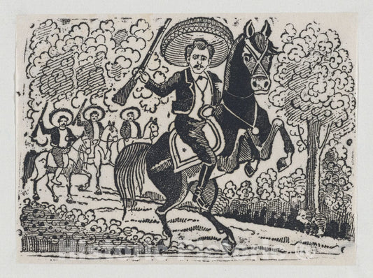 Art Print : José Guadalupe Posada - Emiliano Zapata on Horseback, Scene from The Mexican Revolution : Vintage Wall Art