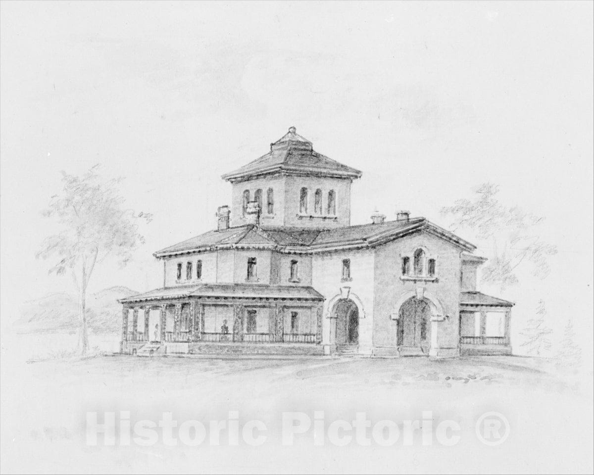 Art Print : Alexander Jackson Davis - Samuel F. B. Morse House, Poughkeepsie, New York (Perspective and Plan) : Vintage Wall Art