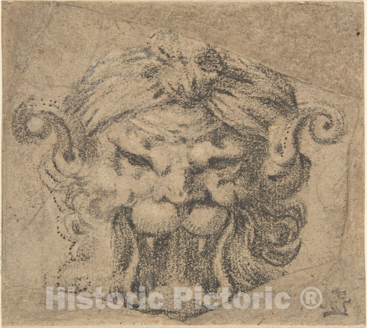 Art Print : Italian, 16th to 17th Century - Design for a Leonine Grotesque Head : Vintage Wall Art