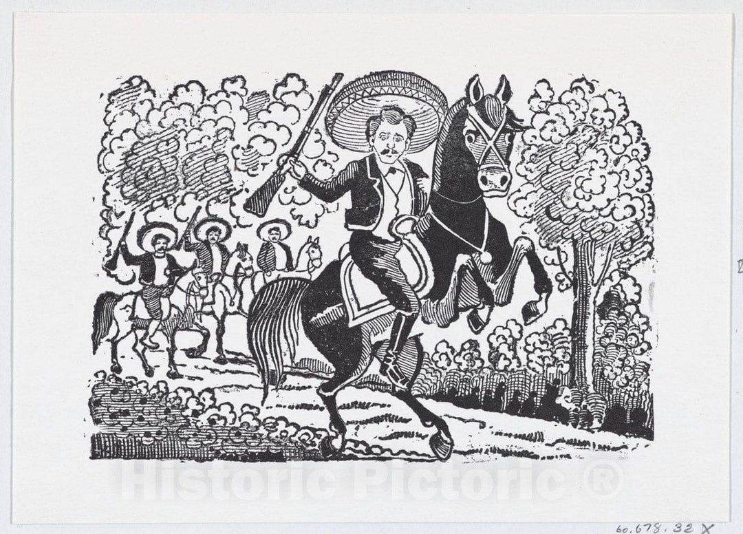 Art Print : José Guadalupe Posada - A Revolutionary Soldier on Horseback with a Rifle (Heraclio Bernal) : Vintage Wall Art
