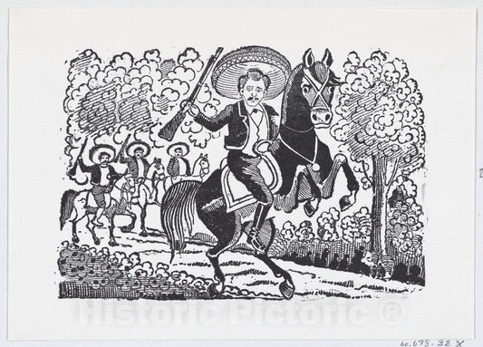 Art Print : José Guadalupe Posada - A Revolutionary Soldier on Horseback with a Rifle (Heraclio Bernal) : Vintage Wall Art