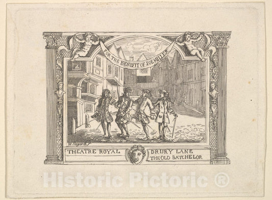 Art Print : Formerly William Hogarth - Benefit Ticket for Joe Miller : Vintage Wall Art