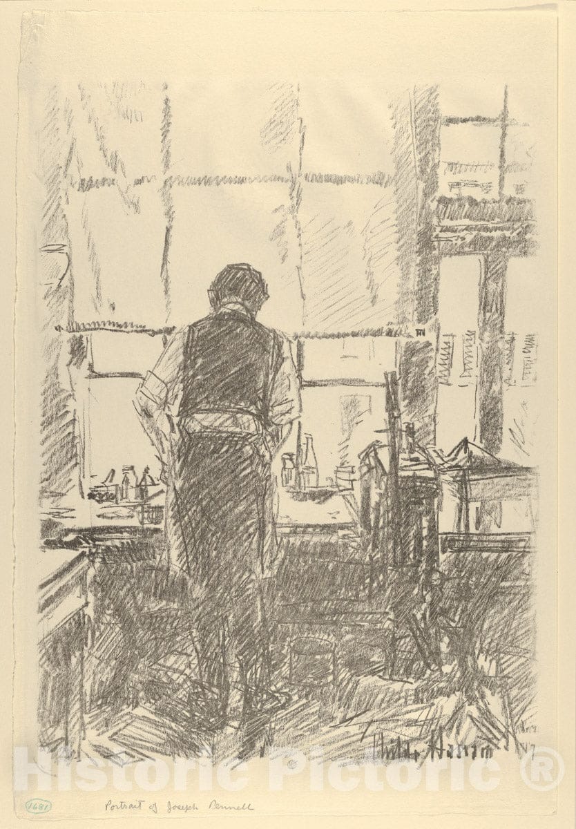 Art Print : Childe Hassam - Portrait of Joseph Pennell : Vintage Wall Art