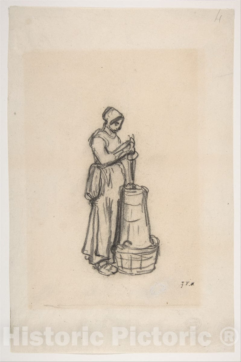 Art Print : Jean-François Millet - Woman with a Churn : Vintage Wall Art