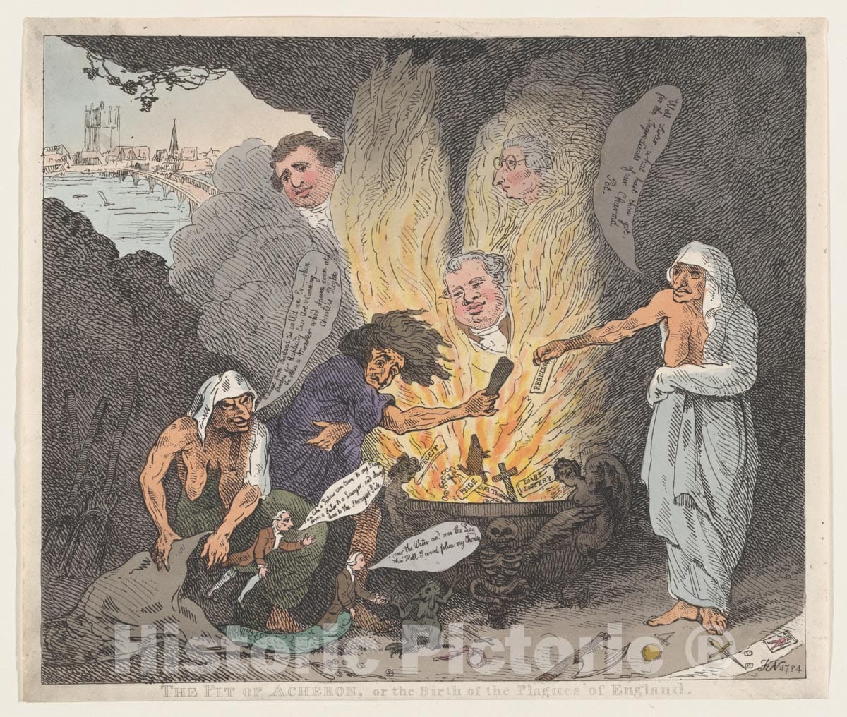 Art Print : Thomas Rowlandson - The Pit of Acheron or The Birth of The Plagues of England 2 : Vintage Wall Art