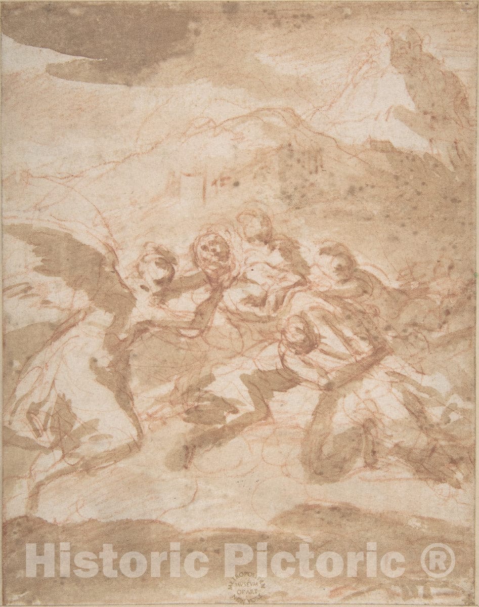 Art Print : Italian, Roman-Bolognese, 17th Century - Angels Carrying a Saint : Vintage Wall Art