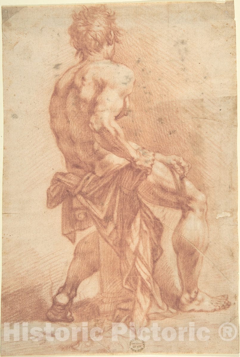 Art Print : Italian, First Half of The 18th Century - Male Figure Seated on a Column : Vintage Wall Art