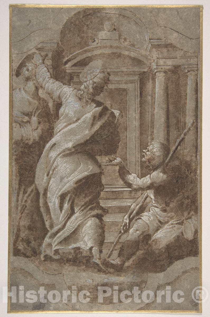 Art Print : Perino del Vaga (Pietro Buonaccorsi) - Saints Peter and John Healing a Cripple at The Gate of The Temple : Vintage Wall Art