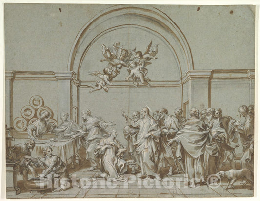 Art Print : Paolo Gerolamo Piola - Christ in The House of Martha and Mary (Luke 10:38-42) : Vintage Wall Art