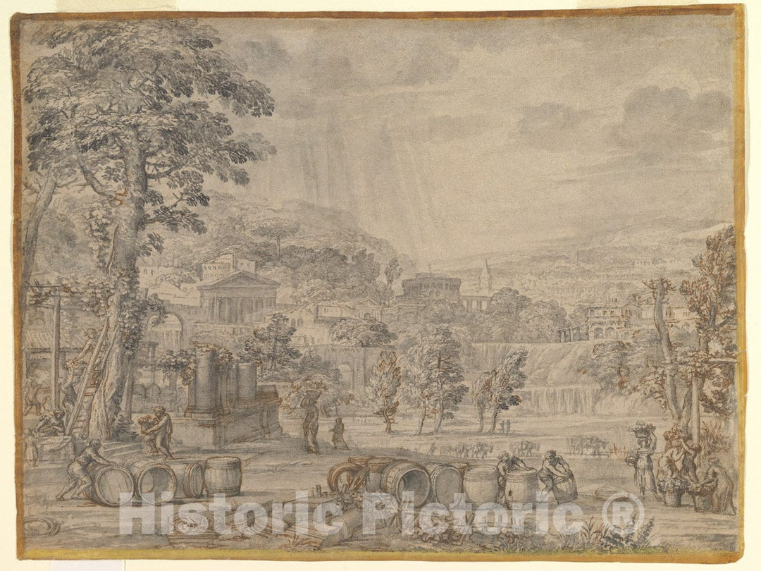 Art Print : Pietro da Cortona (Pietro Berrettini) - Landscape with Wine Harvest : Vintage Wall Art