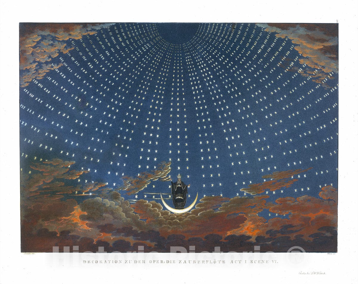 Art Print : Karl Friedrich Schinkel - Design for The Magic Flute: The Hall of Stars in The Palace of The Queen of The Night, Act 1, Scene 6 : Vintage Wall Art