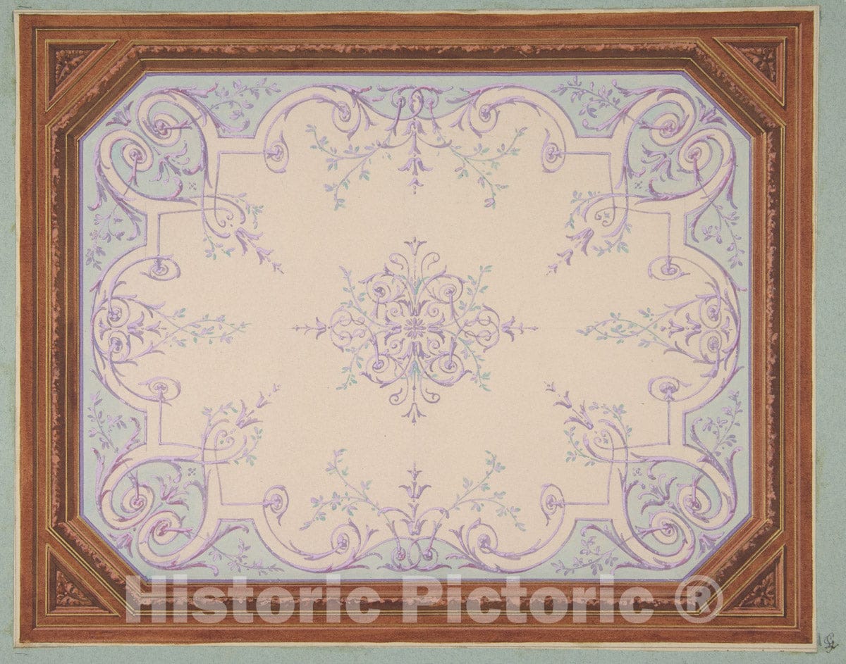 Art Print : Jules-Edmond-Charles Lachaise - Design for The Decoration of a Ceiling in rinceaux : Vintage Wall Art
