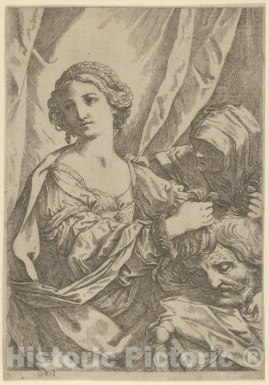 Art Print : Giovanni Andrea Sirani - Judith Grasping The Head of Holofernes by The Hair and Looking to The Left, an Old Woman at Right : Vintage Wall Art