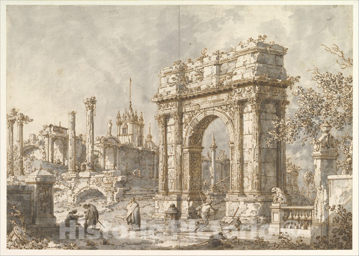 Art Print : Canaletto (Giovanni Antonio Canal) - Capriccio with a Roman Triumphal Arch : Vintage Wall Art