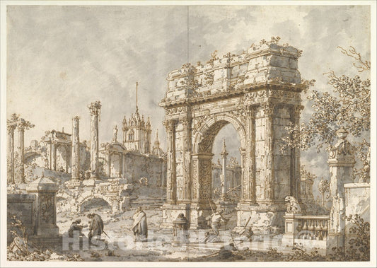 Art Print : Canaletto (Giovanni Antonio Canal) - Capriccio with a Roman Triumphal Arch : Vintage Wall Art