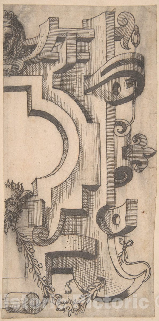 Art Print : Netherlandish, 16th Century - Fragment of an Ornamental Design : Vintage Wall Art