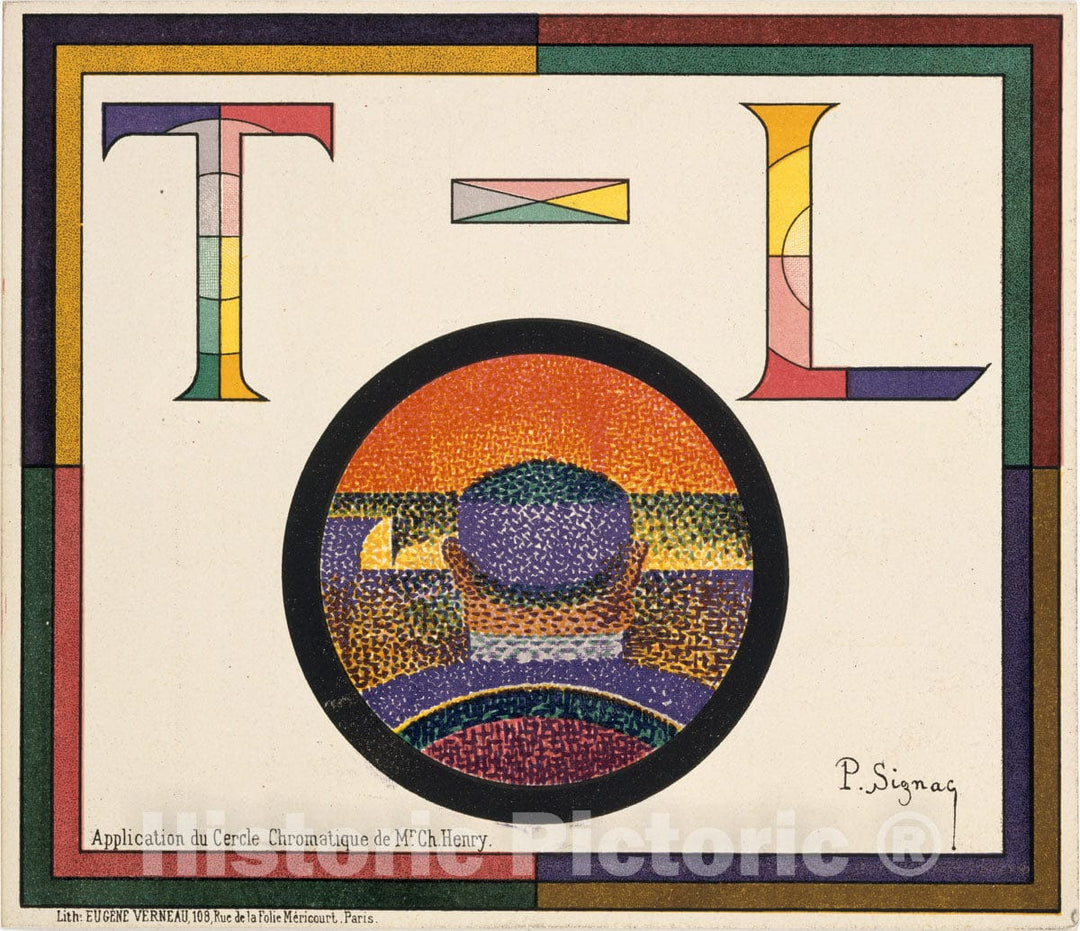 Art Print : Paul Signac - Application of Charles Henry's Chromatic Circle; Théâtre-Libre Playbill of January 31, 1889 : Vintage Wall Art