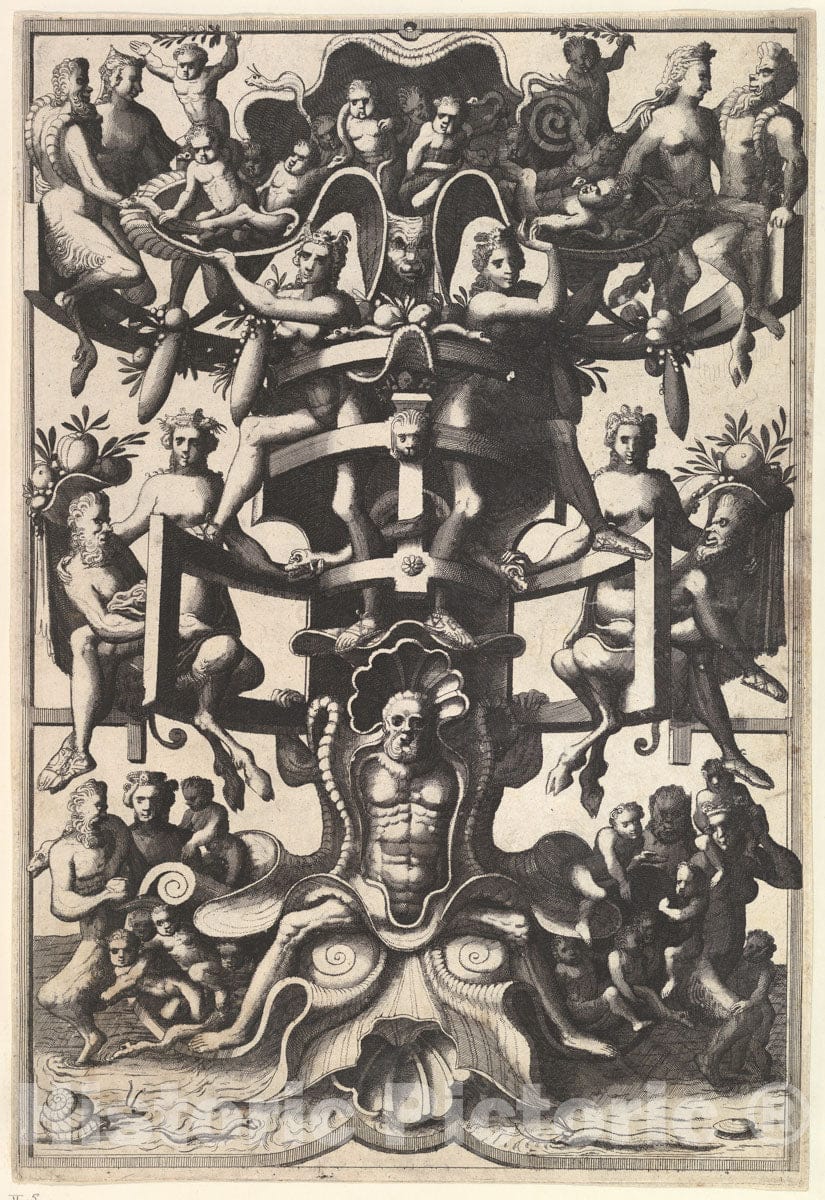 Art Print : Man Sitting on an Auricular Mask - Artist: Johannes Van Doetecum The Elder - Created: 1557 v.2 : Vintage Wall Art