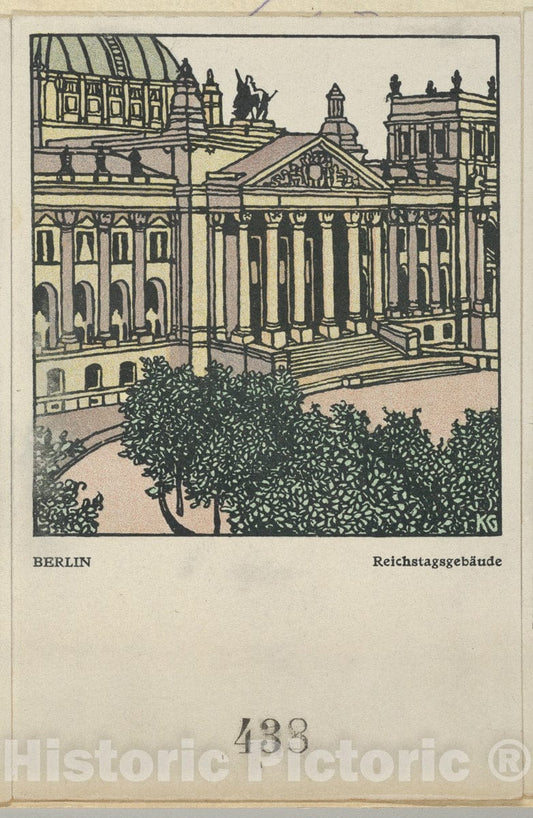 Art Print : Gustav Kalhammer - Berlin: Reichstag Building (Reichstagsgebäude) : Vintage Wall Art