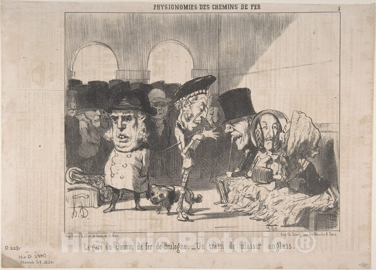 Art Print : The Boulogne Train Station. an English Excursion Train - Artist: Honore Daumier - Created: 1852 : Vintage Wall Art