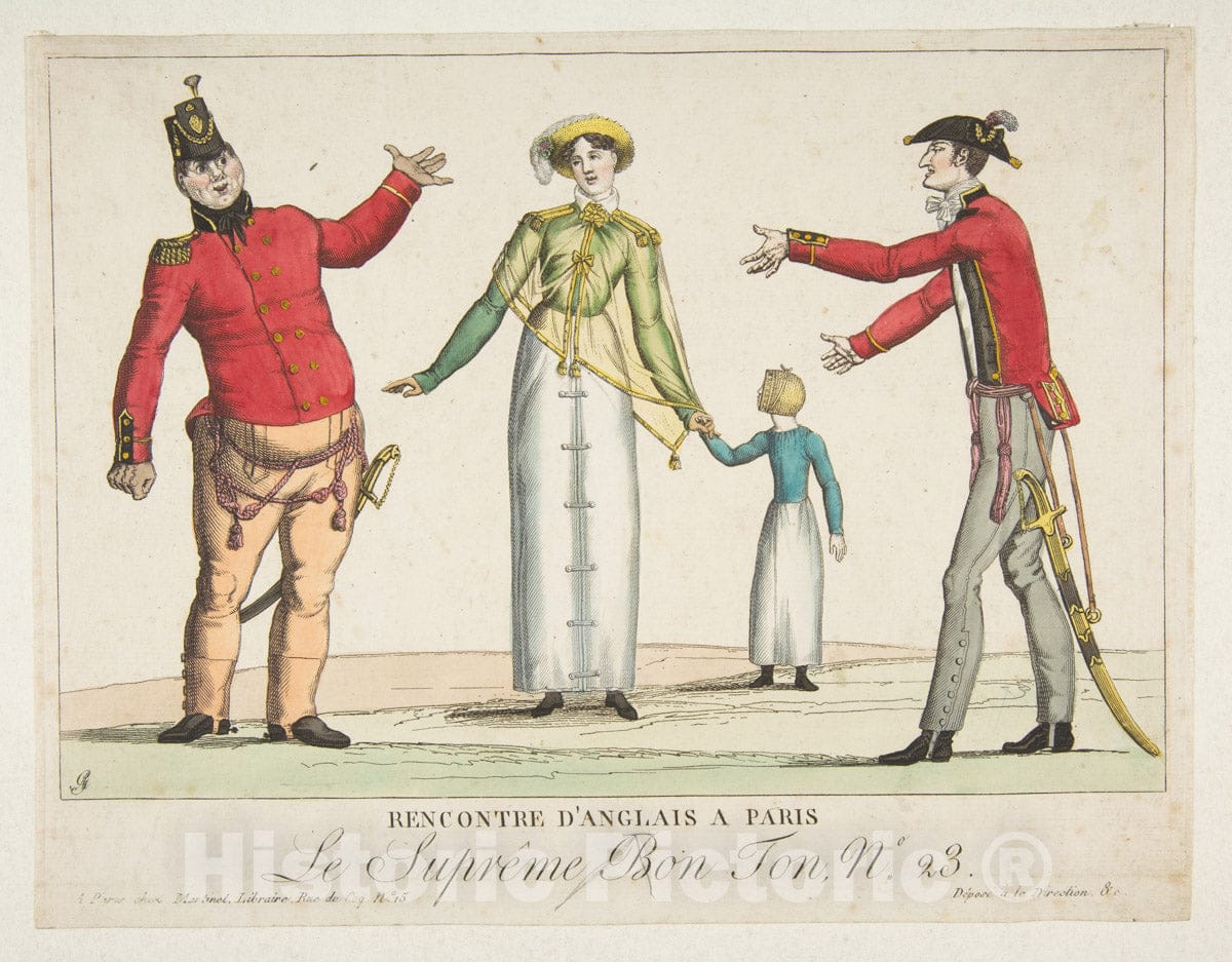 Art Print : Adrien Pierre Godefroy, Le Jeune - Recontre d'Anglais a Paris; Le Suprême Bon-Ton No. 23 : Vintage Wall Art