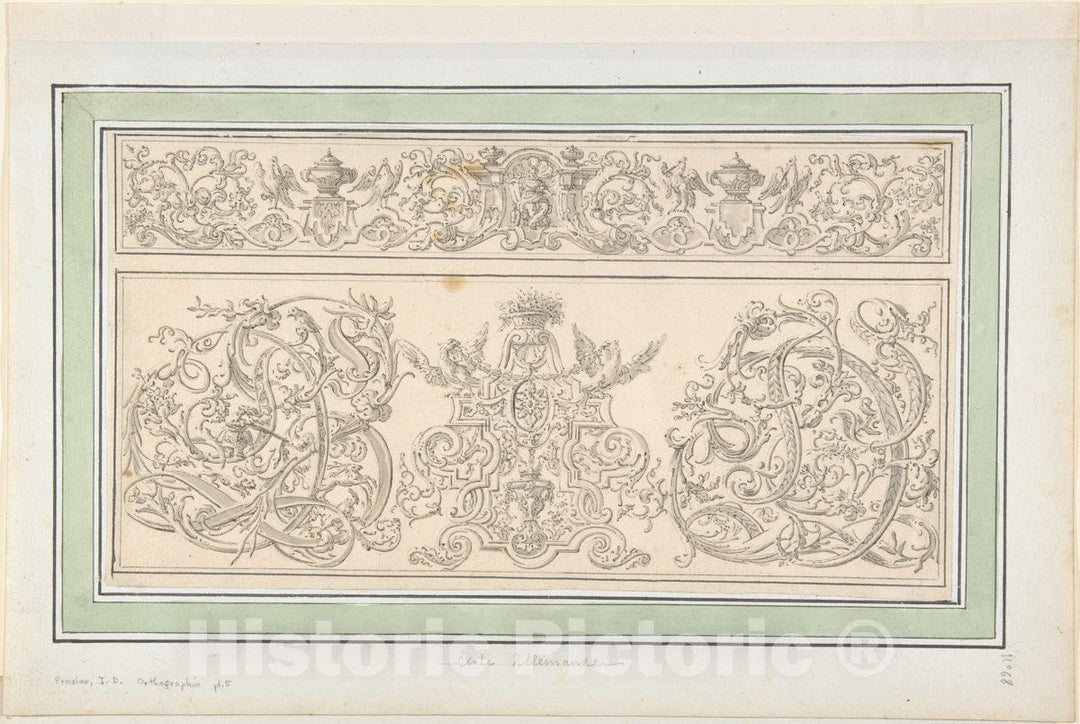 Art Print : Johann Daniel Preissler - Design for Orthographia pl.5 : Vintage Wall Art