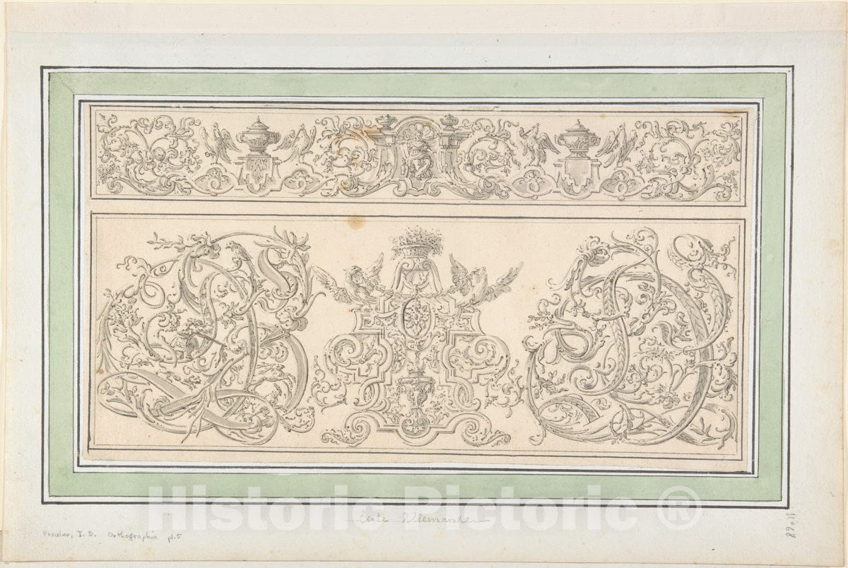 Art Print : Johann Daniel Preissler - Design for Orthographia pl.5 : Vintage Wall Art
