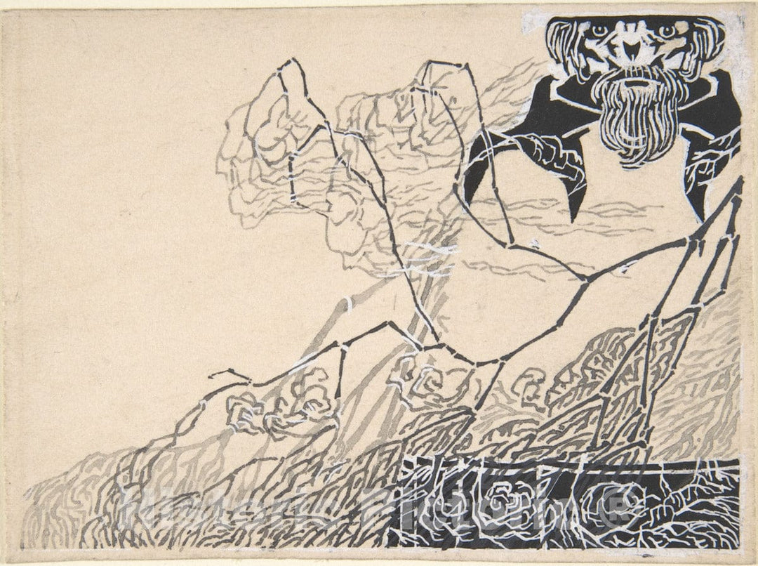 Art Print : Hugo Steiner-Prag - Design for a Book Illustration with a Man and Tree Branches : Vintage Wall Art