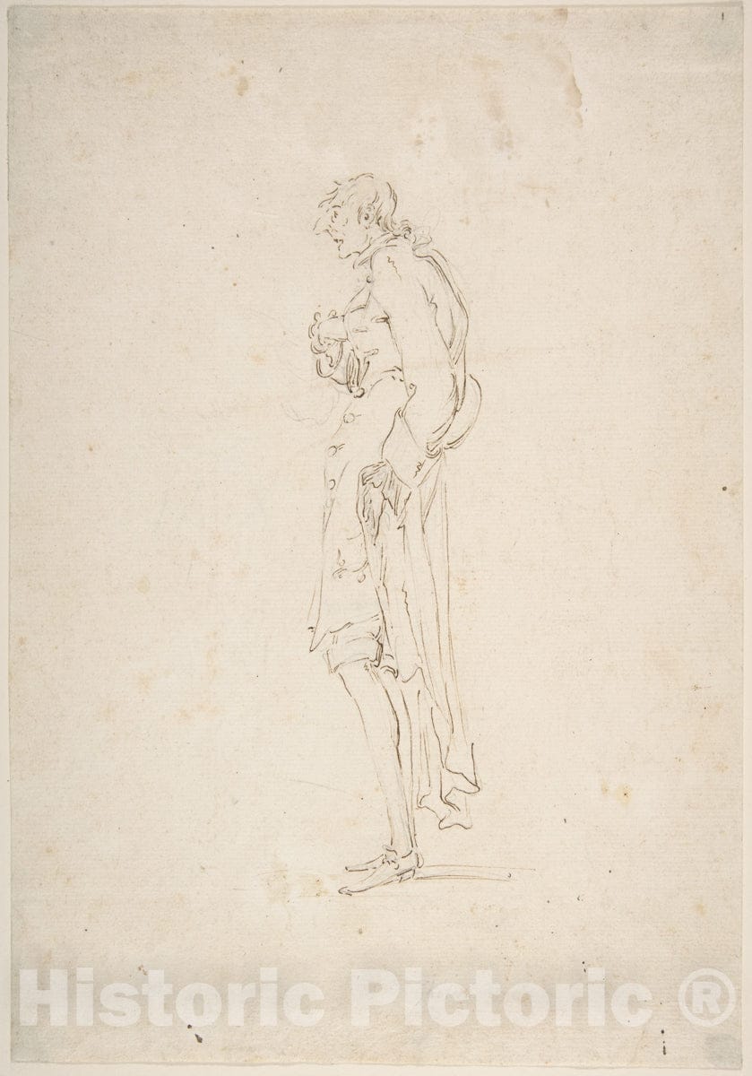 Art Print : Pier Leone Ghezzi - Sketched Caricature of a Standing Man Facing Left : Vintage Wall Art