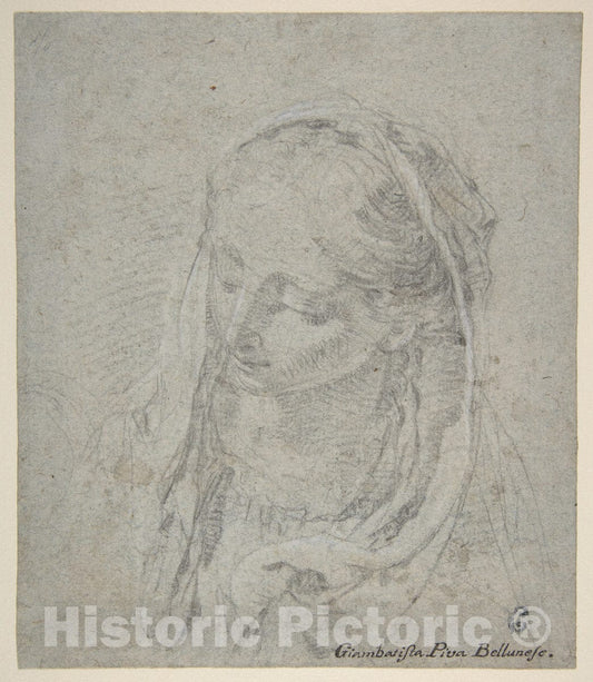 Art Print : Giovanni Battista Piva (Biva) - Head of a Woman : Vintage Wall Art