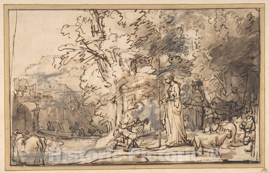 Art Print : School of Rembrandt (Rembrandt Van Rijn) - The Meeting of Jacob and Rachel at The Well : Vintage Wall Art
