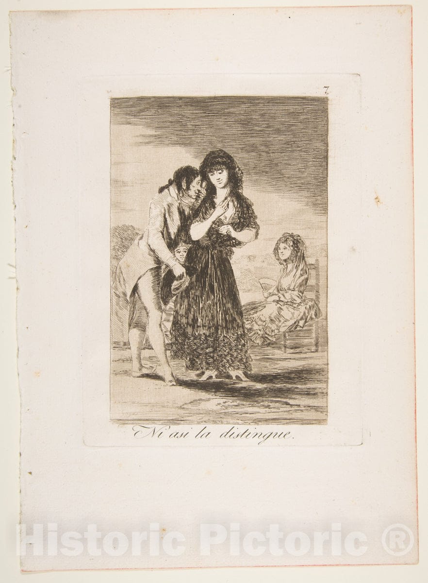 Art Print : Goya - Plate 7 from 'Los Caprichos' : Even Thus he Cannot Make her Out (Ni asi la distingue.) : Vintage Wall Art
