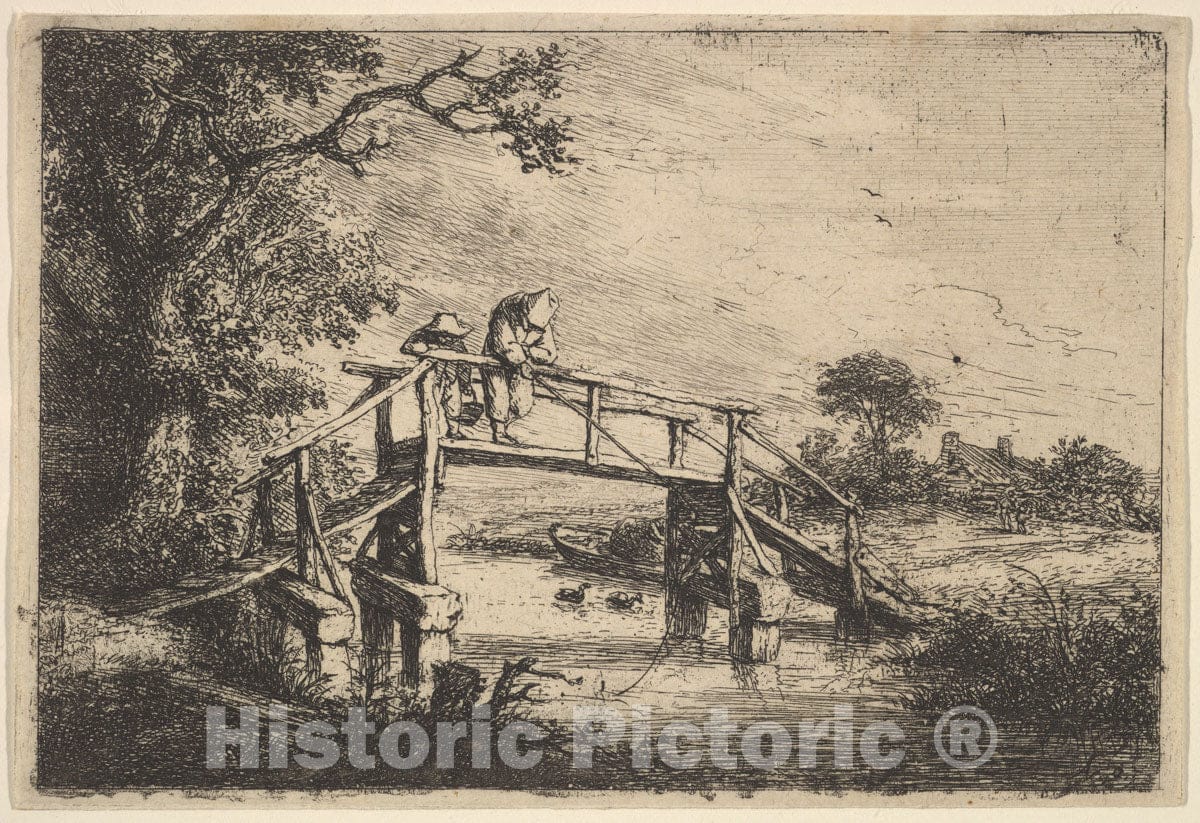 Art Print : Adriaen Van Ostade - Two Anglers on a Bridge : Vintage Wall Art