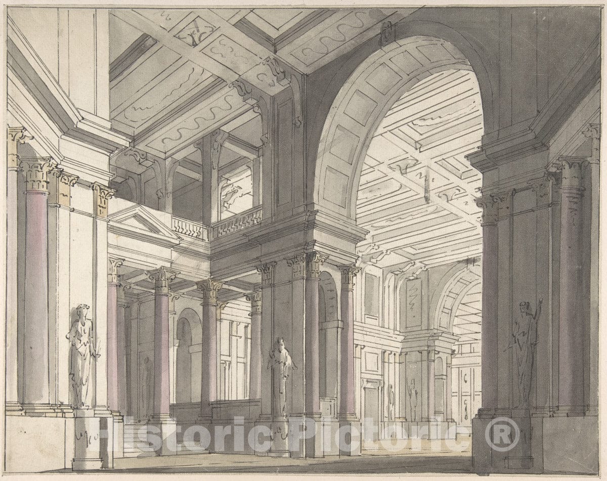 Art Print : Josef Platzer - Design for a Stage Set Showing The Interior of a Palace (Recto)