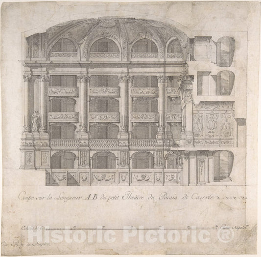 Art Print : Luigi Vanvitelli - Longitudinal Section of The Small Theater in The Palace at Caserta : Vintage Wall Art