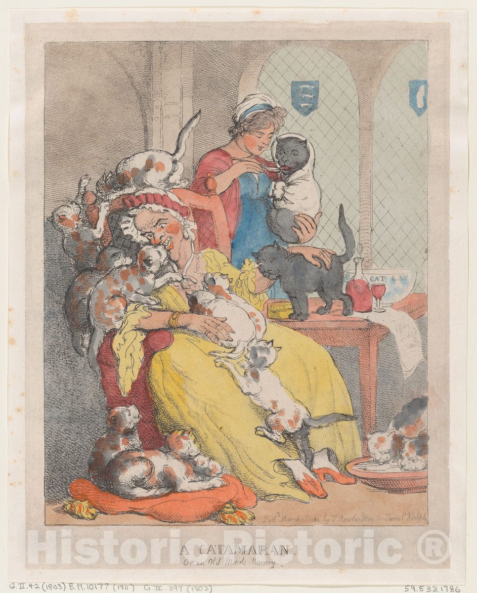 Art Print : Thomas Rowlandson - A Catamaran, or an Old Maid's Nursery : Vintage Wall Art