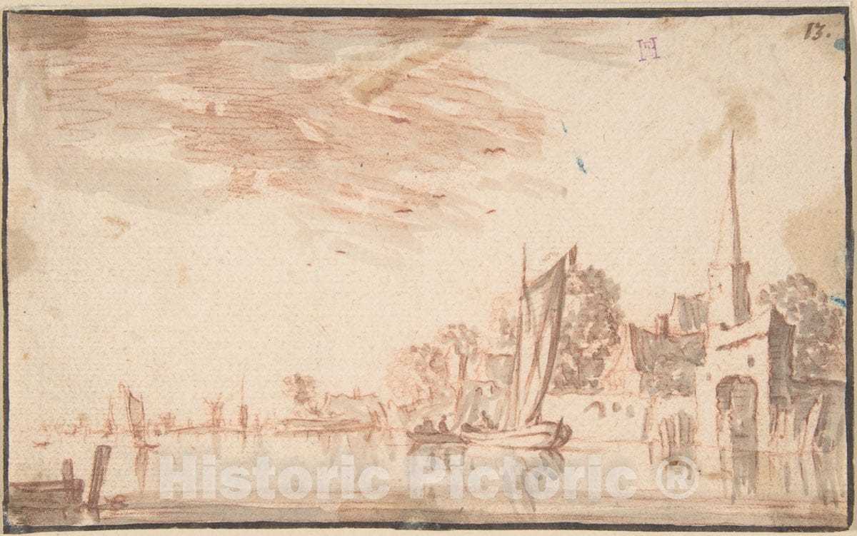 Art Print : Dutch, 17th Century - River Scene : Vintage Wall Art