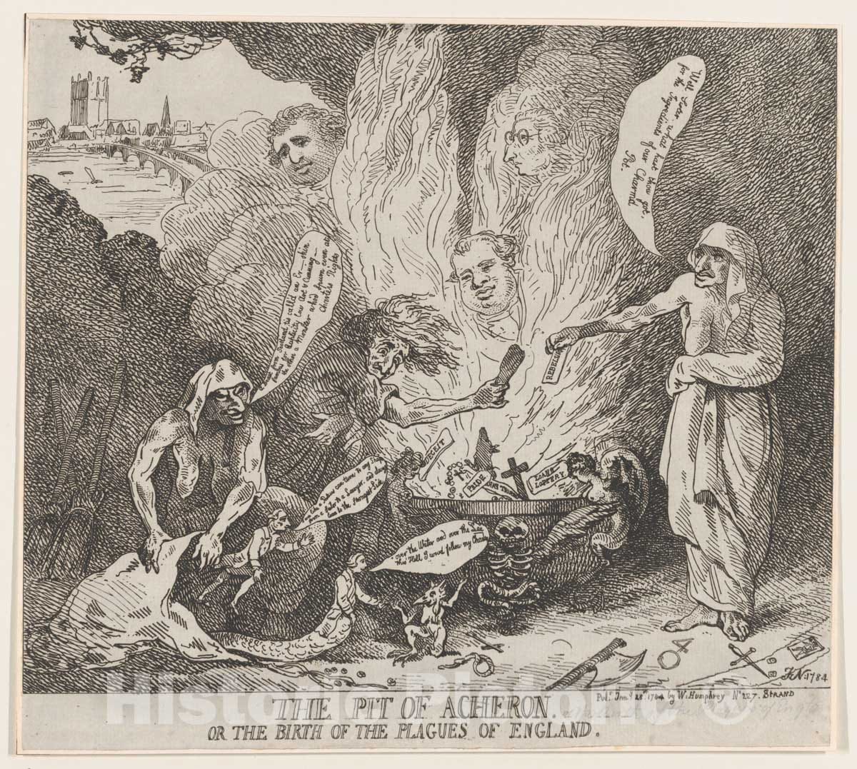 Art Print : Thomas Rowlandson - The Pit of Acheron or The Birth of The Plagues of England 1 : Vintage Wall Art