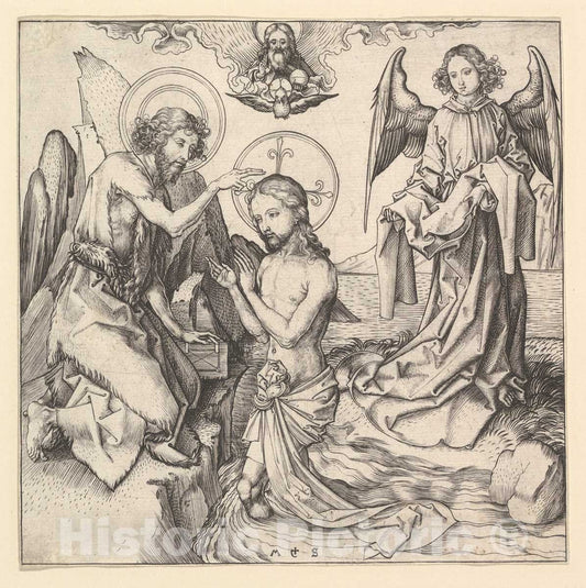 Art Print : Martin Schongauer - Baptism of Christ : Vintage Wall Art