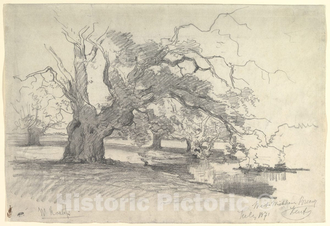 Art Print : Willem Roelofs - Landscape with Trees Near a Pond : Vintage Wall Art