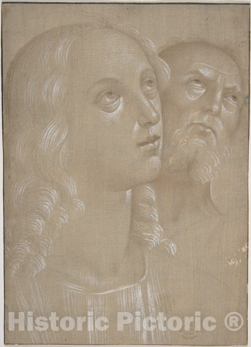 Art Print : After Perugino (Pietro di Cristoforo Vannucci) - Heads of Two Saints : Vintage Wall Art
