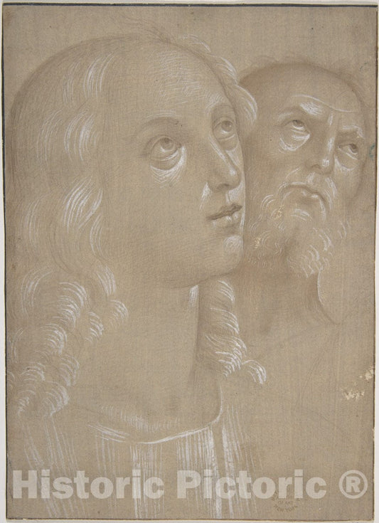 Art Print : After Perugino (Pietro di Cristoforo Vannucci) - Heads of Two Saints : Vintage Wall Art