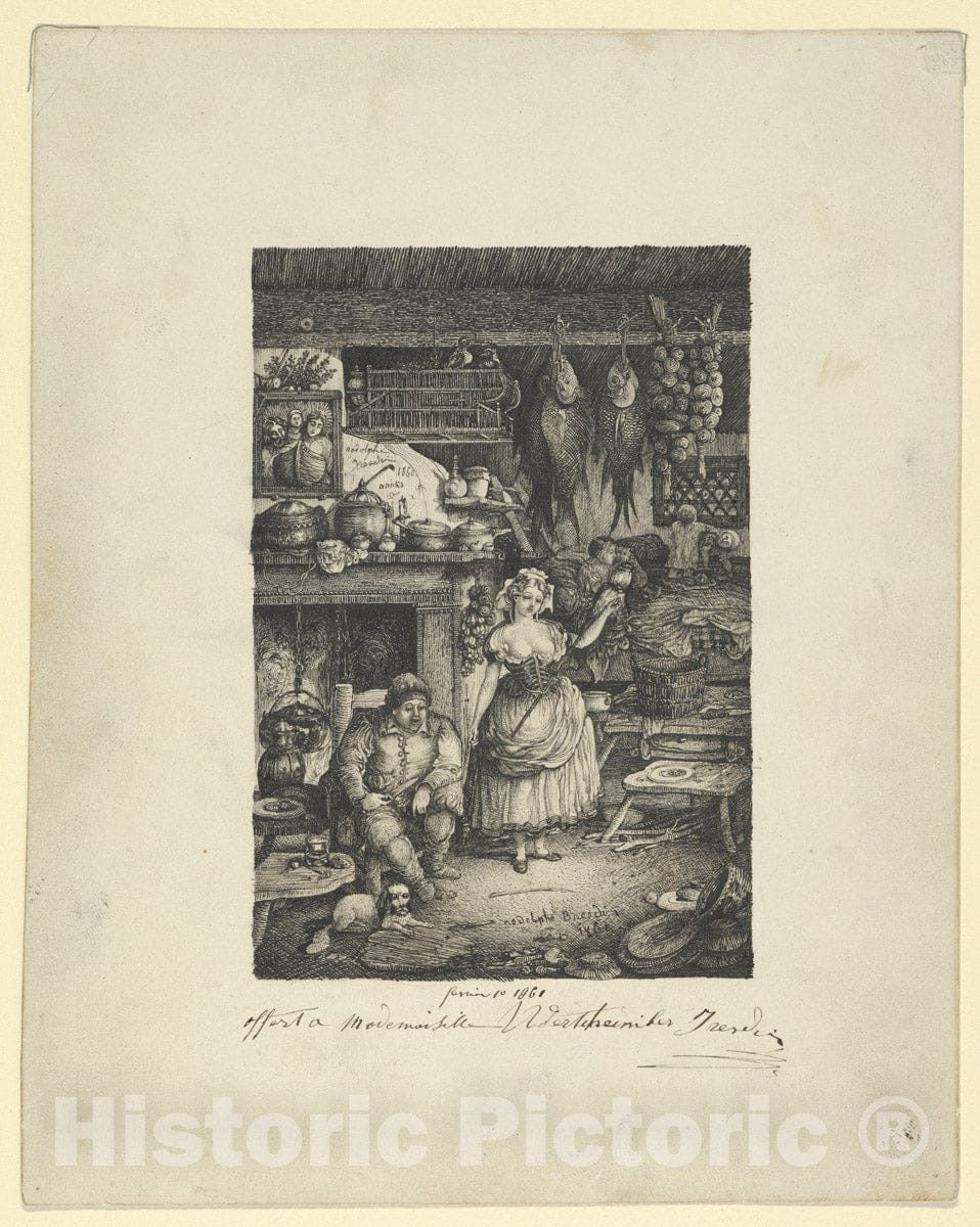 Art Print : Rodolphe Bresdin - Peasants' Interior with Spinner : Vintage Wall Art