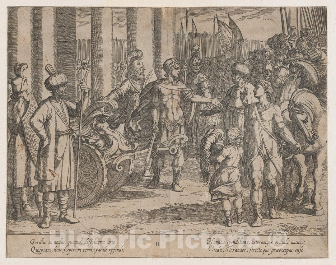 Art Print : Antonio Tempesta - Plate 2: Alexander Cutting The Gordian Knot, from The Deeds of Alexander The Great : Vintage Wall Art