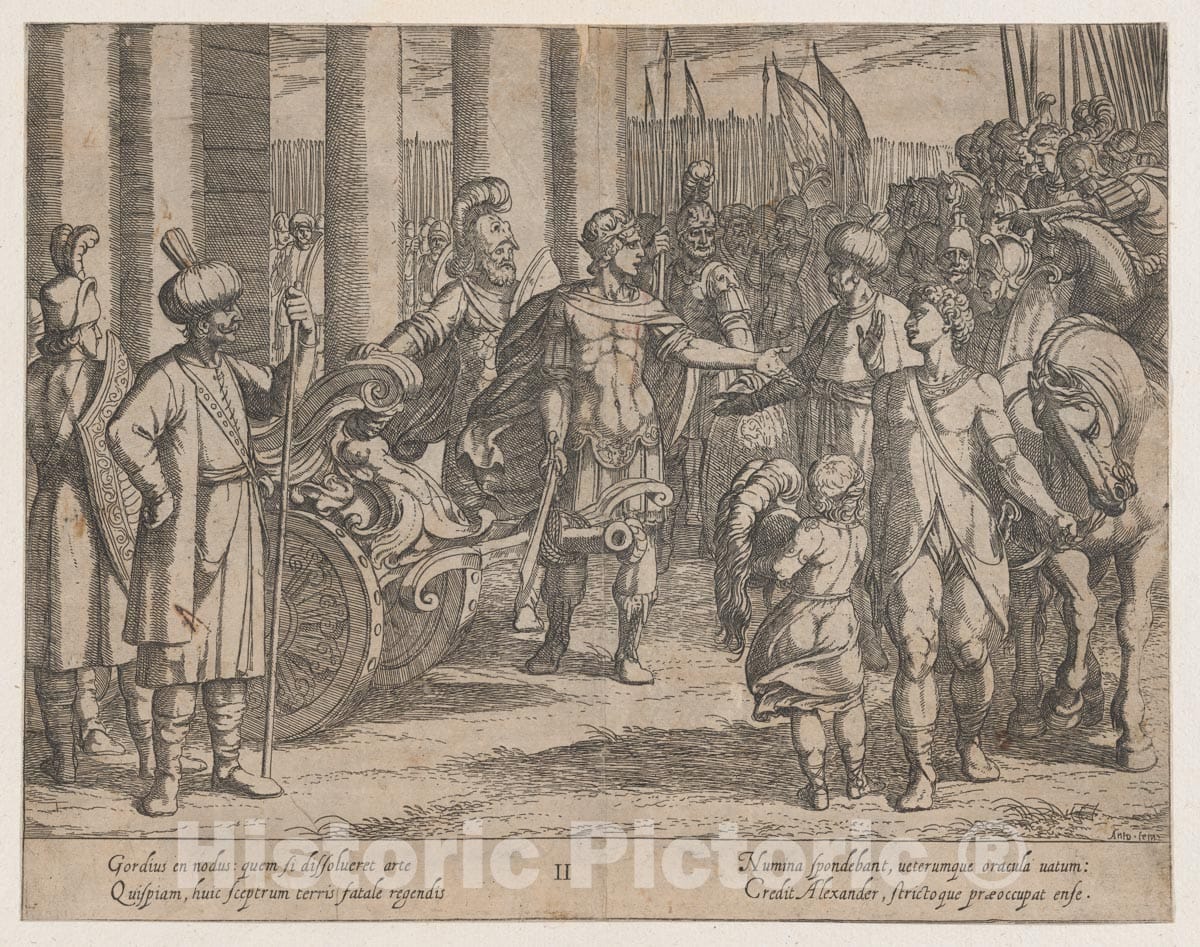 Art Print : Antonio Tempesta - Plate 2: Alexander Cutting The Gordian Knot, from The Deeds of Alexander The Great : Vintage Wall Art