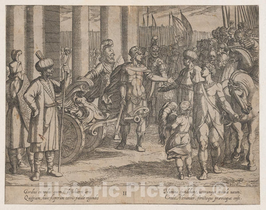Art Print : Antonio Tempesta - Plate 2: Alexander Cutting The Gordian Knot, from The Deeds of Alexander The Great : Vintage Wall Art