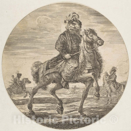 Art Print : Hungarian Horseman Riding Towards The Right - Artist: Stefano Della Bella - Created: c1651 2 : Vintage Wall Art